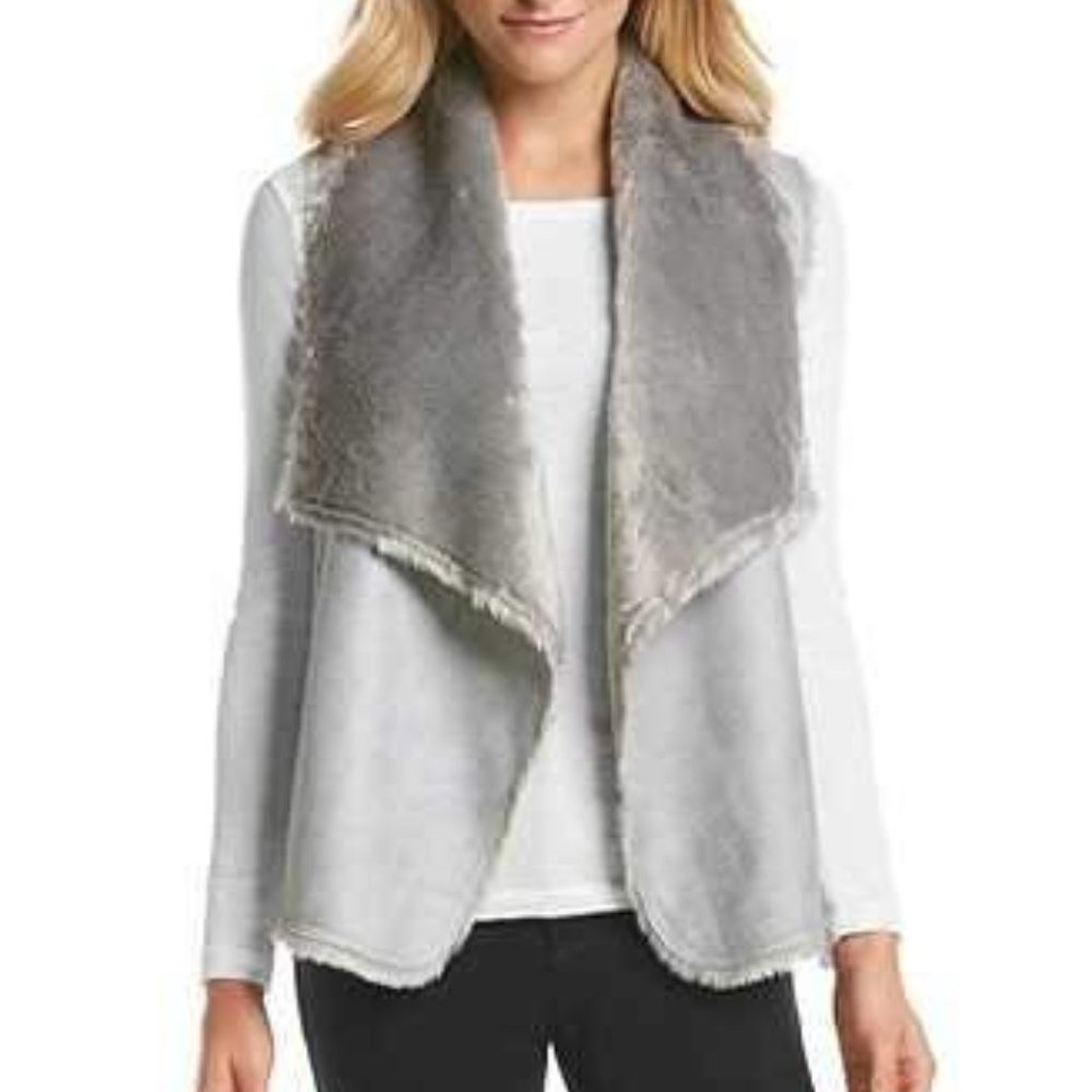 Vintage America Blues | Faux Fur/Suede/Knit Mixed Vest | Silver Gray | XLarge